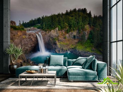 выбрать Фотообои водопад в горах в лесу  на стену