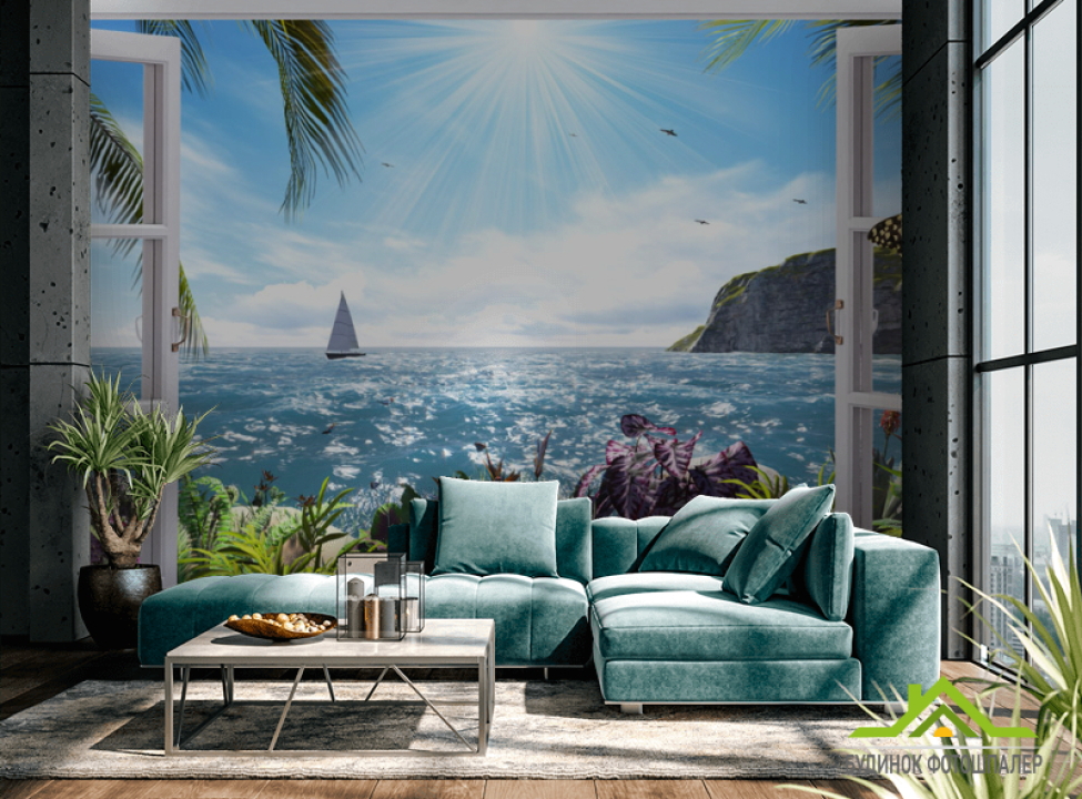 выбрать Фотообои Вид из окна на море Каталог фотообоев на стену