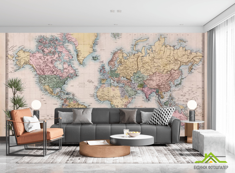 выбрать Фотообои Карта мира с маштабом Каталог фотообоев на стену