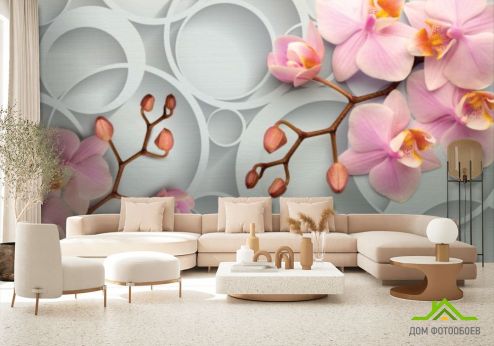 выбрать Фотообои Розовые орхидеи Фотообои 3D фотообои: горизонталная, горизонтальная ориентация на стену