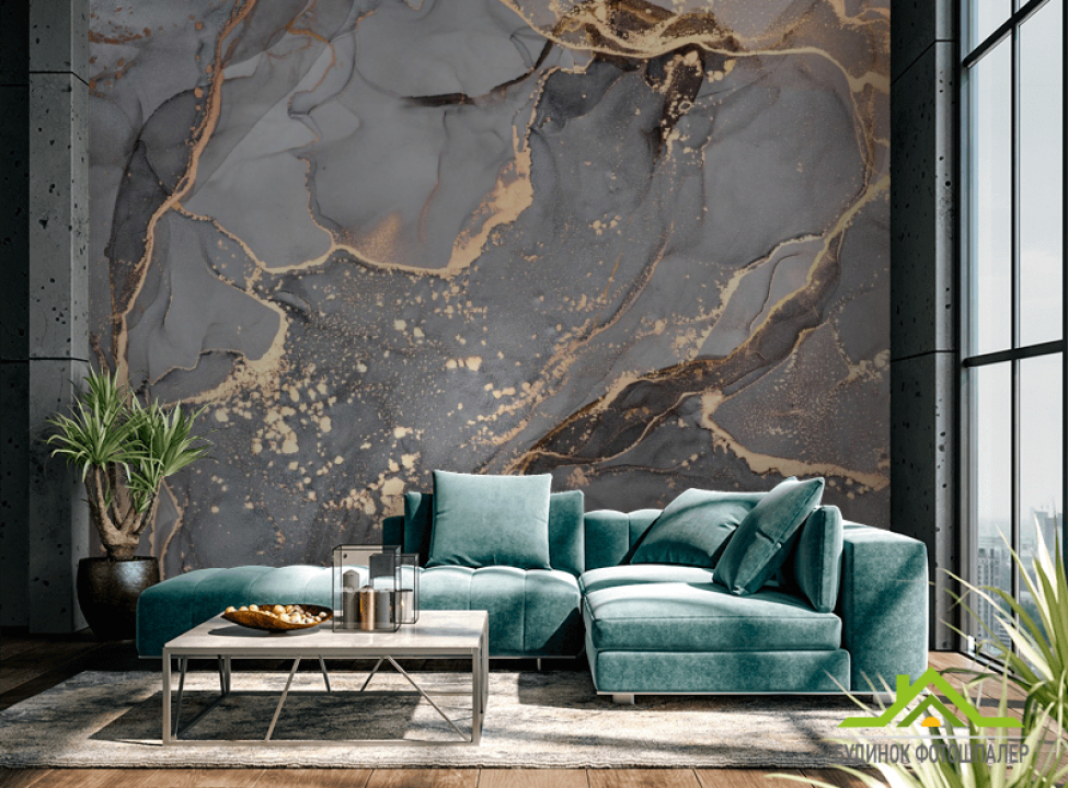 выбрать Фотообои Серый Fluid art с золотом Каталог фотообоев на стену