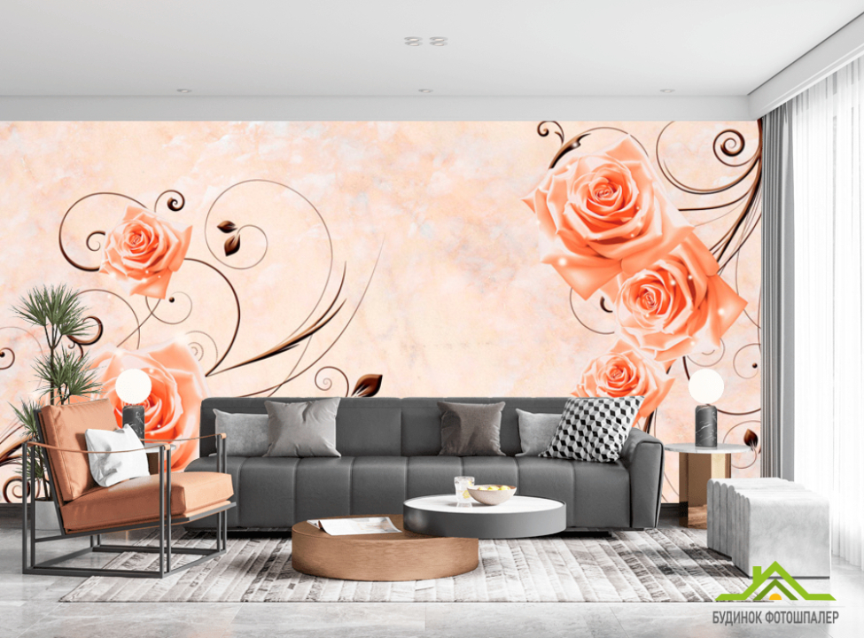выбрать Фотошпалери 3D троянди на тлі ніжному Каталог фотошпалер на стіну