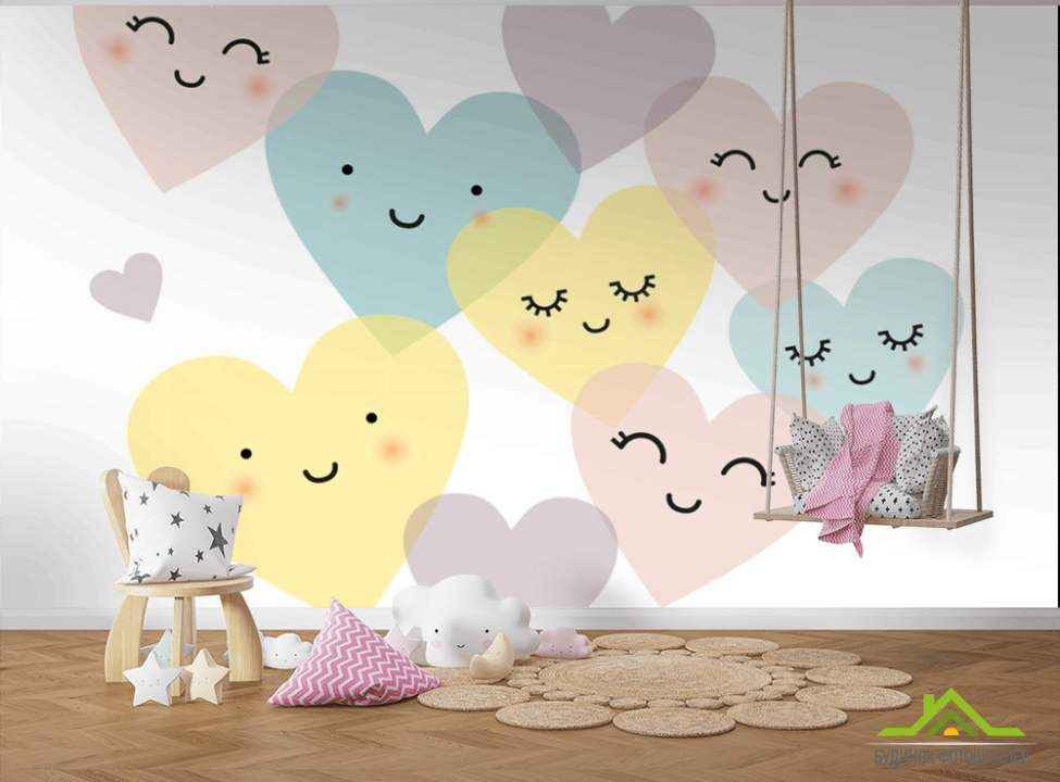 выбрать Фотошпалери різнокольорові Сердечка Каталог фотошпалер на стіну