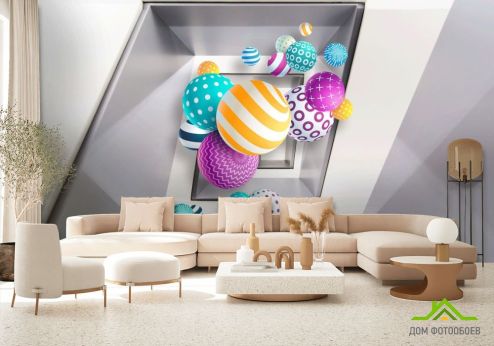 выбрать Фотообои Разноцветные шары 3д Фотообои, цвет: «горизонталная, горизонтальная» на стену