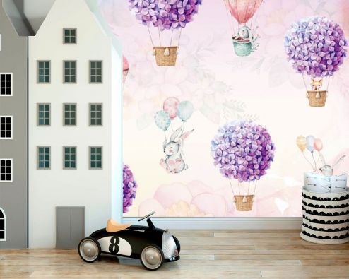 выбрать Фотообои Воздушные шары с кроликами  на стену