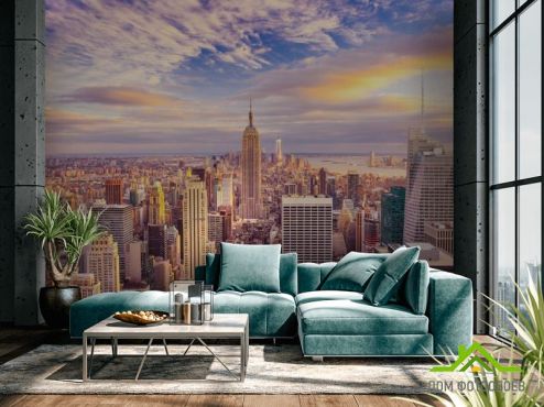 выбрать Фотообои Нью Йорк и красивое небо Фотообои Фотообои Города: горизонталная, горизонтальная ориентация на стену