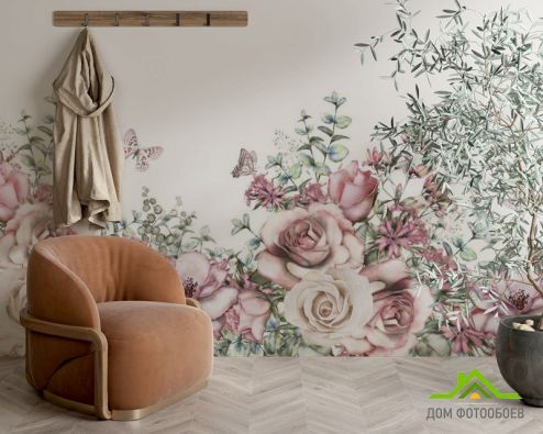 выбрать Фотообои розовые акварельные розы на белом фоне Фотообои Фотообои Цветы:  на стену
