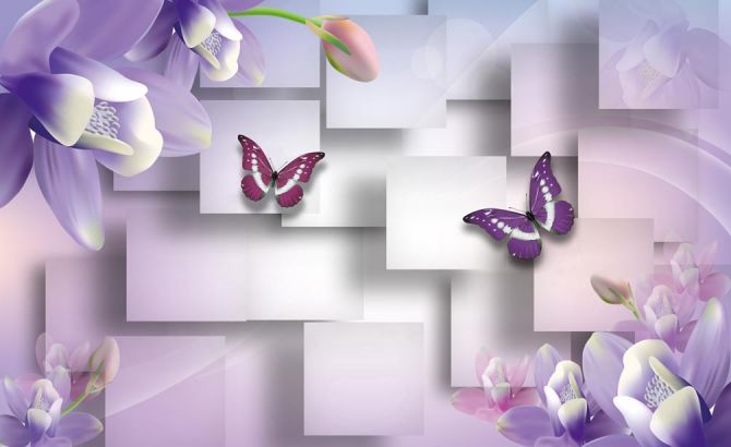 Фотообои Цветы с бабочками