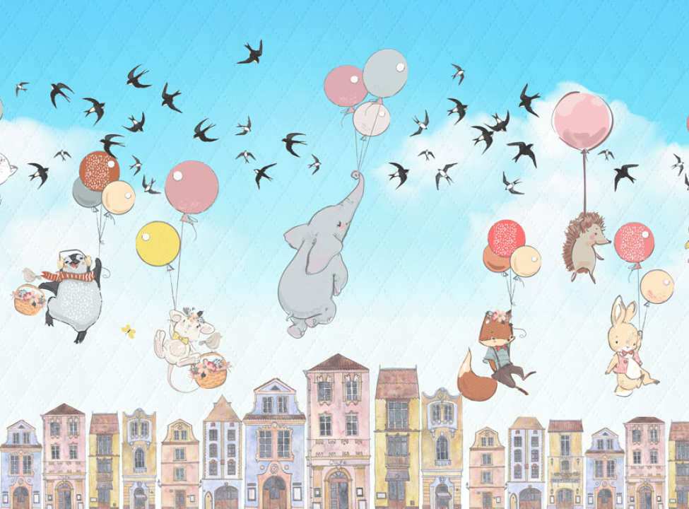 выбрать Фотообои Звери летящие над домиками Каталог фотообоев на стену