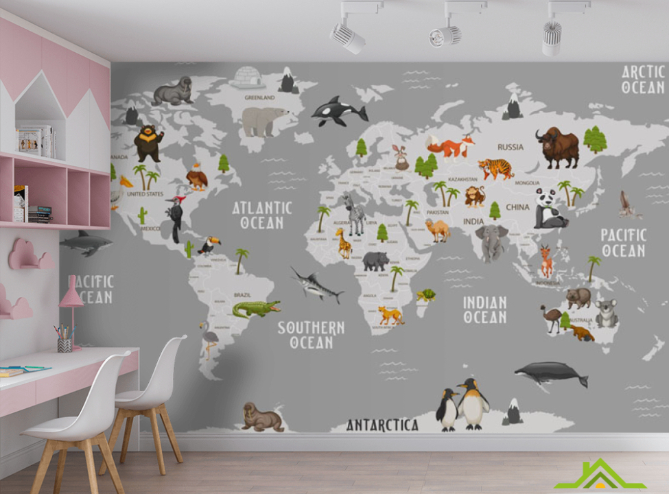 выбрать Фотошпалери сіра карта з тваринами Каталог фотошпалер на стіну