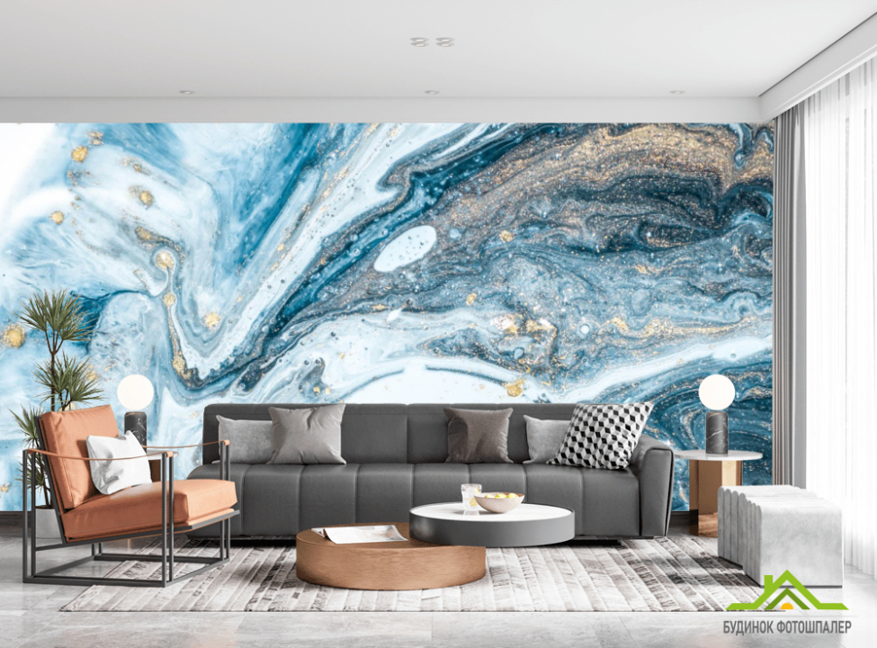 выбрать Фотошпалери Синій флюїд з перламутром Фотошпалери Fluid art на стіну