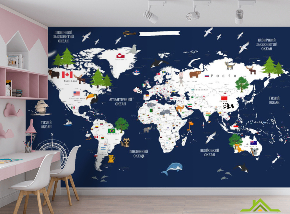 выбрать Фотошпалери синя карта дитяча українською мовою з компасом Каталог фотошпалер на стіну