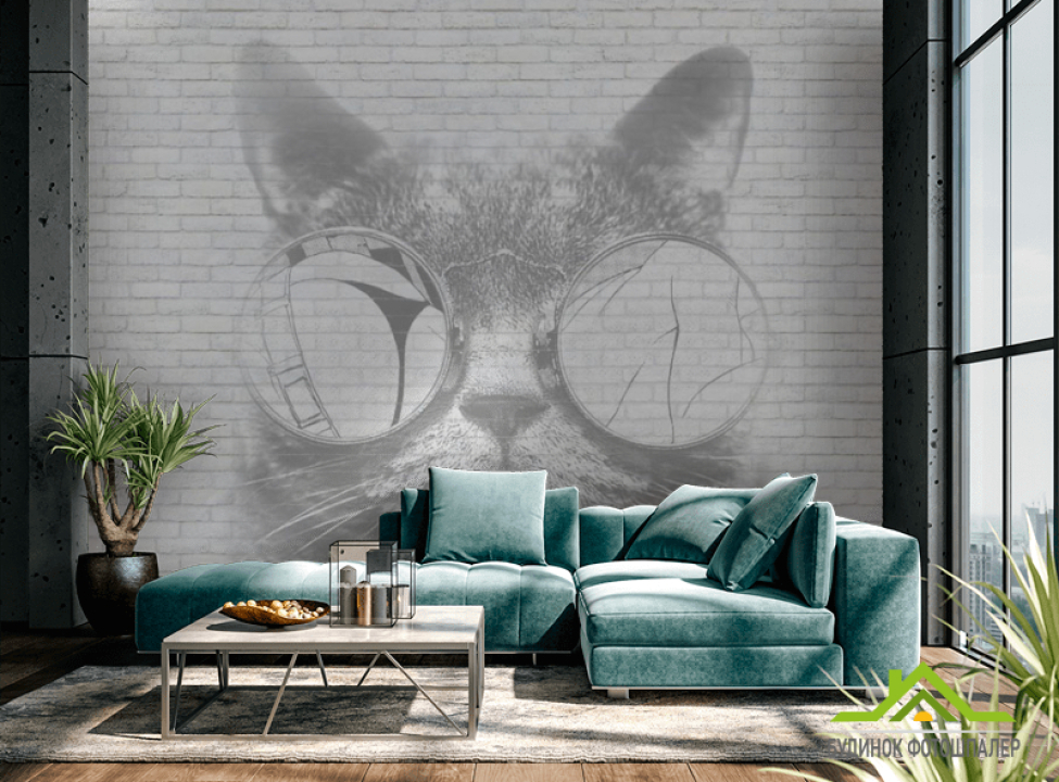 выбрать Фотошпалери Кіт в окулярах лофт Каталог фотошпалер на стіну