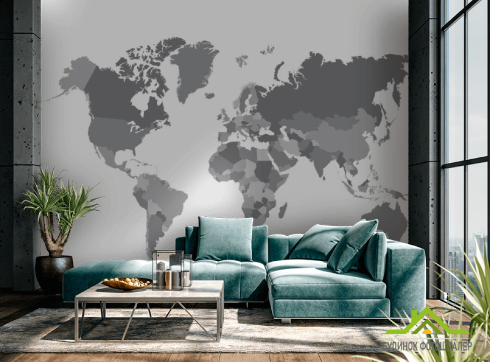 выбрать Фотообои Серая карта мира Фотообои карта Мира на стену