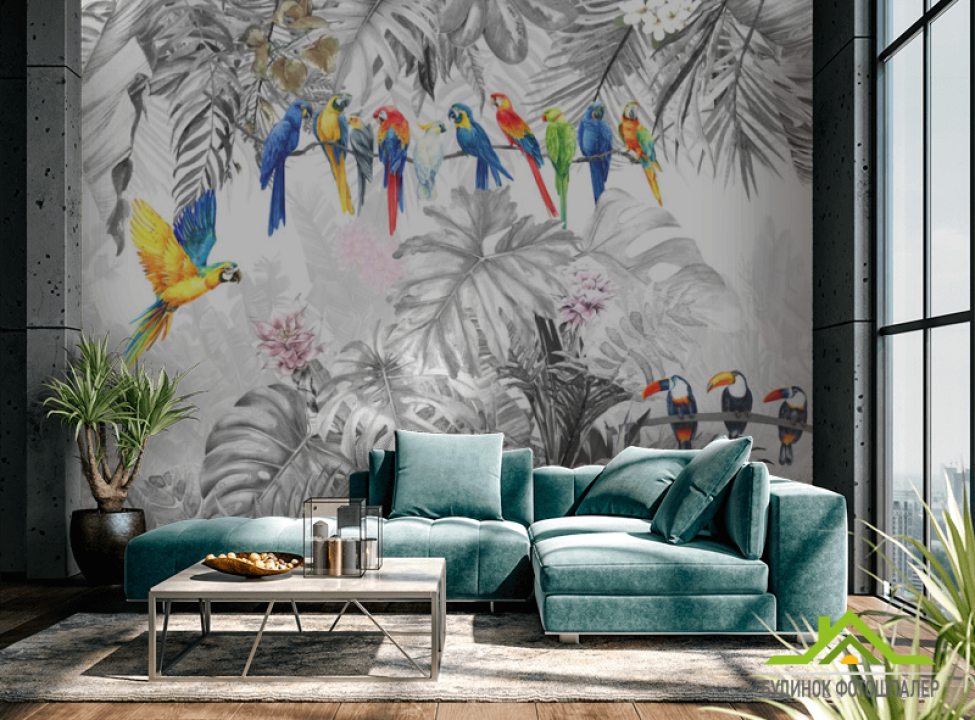 выбрать Фотошпалери ЧБ папуги Каталог фотошпалер на стіну