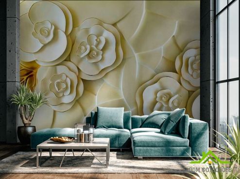 выбрать Фотообои Керамические цветы цвета слоновой кости Фотообои 3Д барельеф на стену