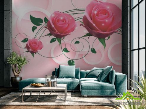 выбрать Фотообои Розовые розы 3d Фотообои 3D фотообои: горизонталная, горизонтальная, розовый ориентация на стену