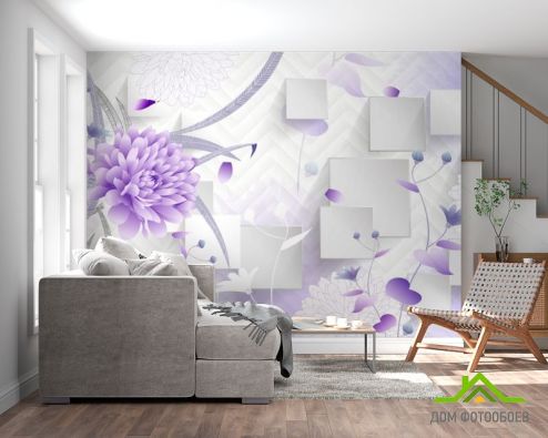 выбрать Фотообои Фиолетовые цветы 3д Фотообои, цвет: «» на стену