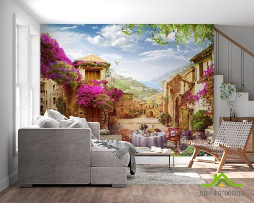 выбрать Фотообои Цветочный дворик Фотообои Фотообои Пейзаж: горизонталная, горизонтальная ориентация на стену