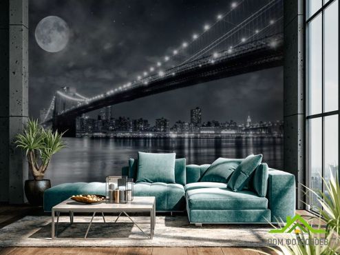 выбрать Фотообои Мост и луна, New York Фотообои Фотообои Города: горизонталная, горизонтальная ориентация на стену