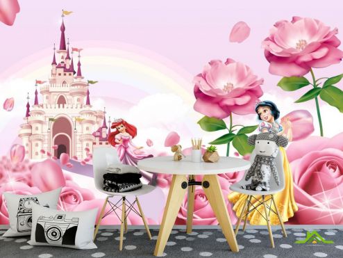 выбрать Фотообои Розовый замок с принцессами Фотообои в детскую на стену