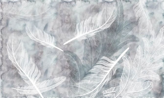 Фотообои Белые перья на акварельном фоне