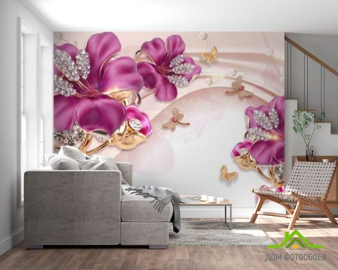 выбрать Фотообои Шикарные розовые брошки Фотообои 3D фотообои: горизонталная, горизонтальная ориентация на стену
