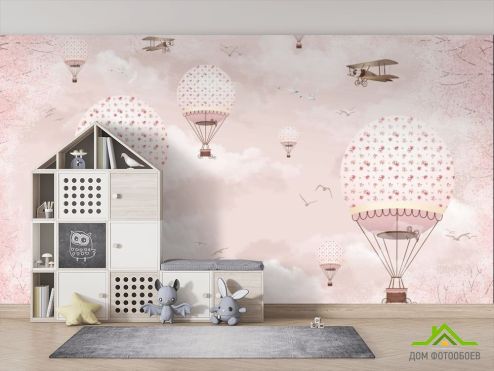 выбрать Фотошпалери рожеві повітряні кульки в небі  на стіну