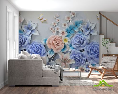 выбрать Фотошпалери Фіолетові квіти з кераміки Фотошпалери 3Д на стіну