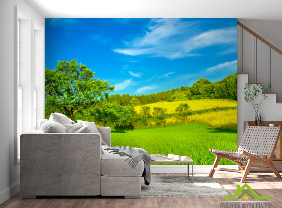 выбрать Фотошпалери Поле, дерево, луг Фотошпалери ліс на стіну