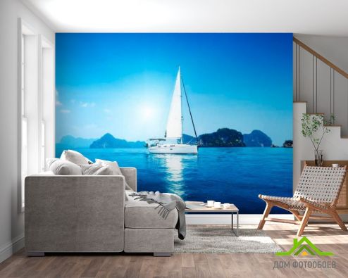 выбрать Фотообои Белая яхта Фотообои Фотообои Море: горизонталная, горизонтальная, синий ориентация на стену