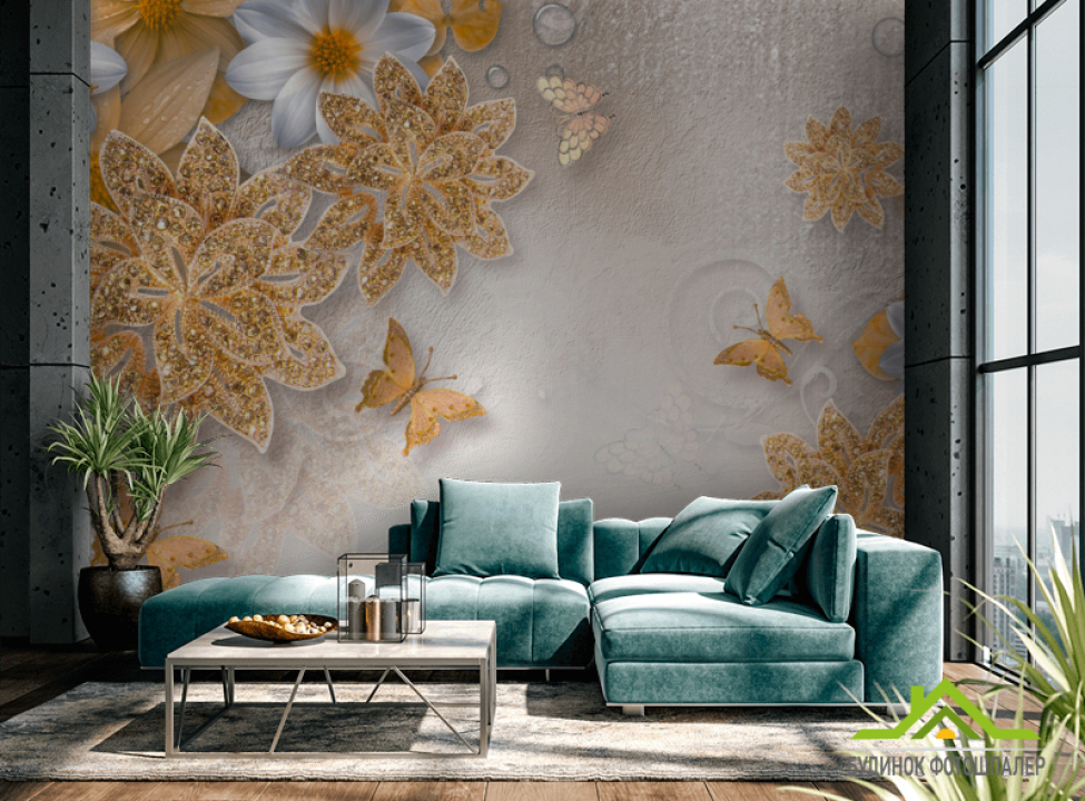 выбрать Фотошпалери Золоті брошки з візерунками Каталог фотошпалер на стіну