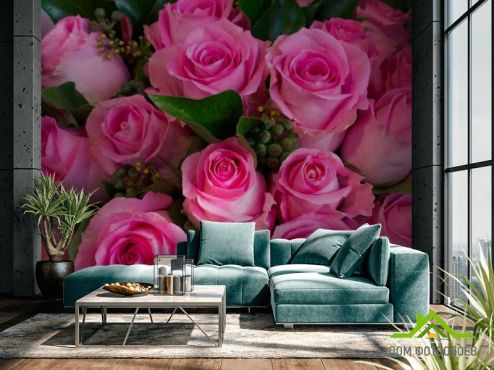 выбрать Фотообои Букет розовых роз Фотообои Фотообои Цветы: фото, розовый  на стену