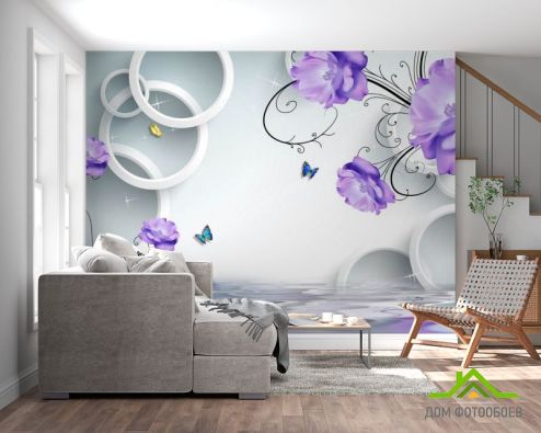 выбрать Фотошпалери Фіолетові квіти з колами Фотошпалери 3Д на стіну