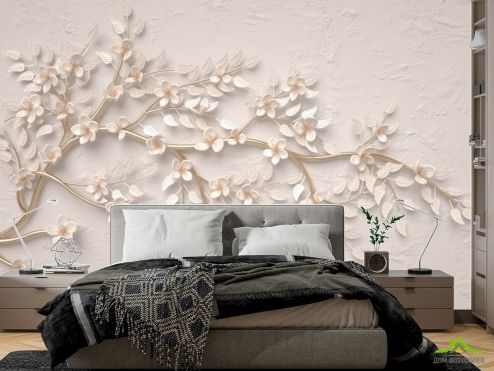 выбрать Фотошпалери Керамічна гілка з квітами Спальня: квадратна, горизонтальна орієнтація на стіну
