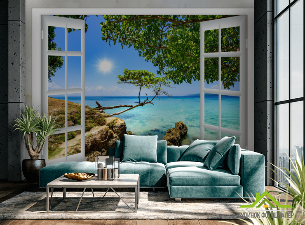 выбрать Фотошпалери Вид з вікна на море Каталог фотошпалер на стіну