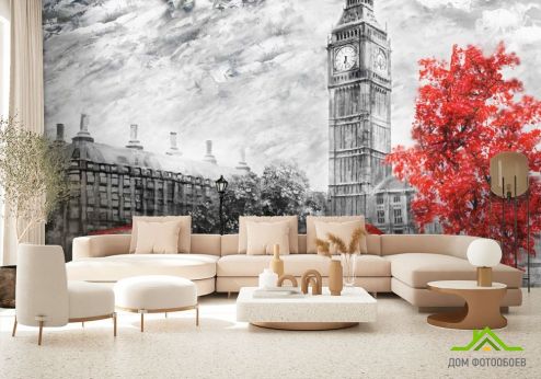 выбрать Фотообои Лондон красно-серая картина Фотообои, цвет: «горизонталная, горизонтальная» на стену