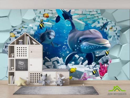 выбрать Фотошпалери 3Д Дельфіни Колекція для дитячої кімнати на стіну