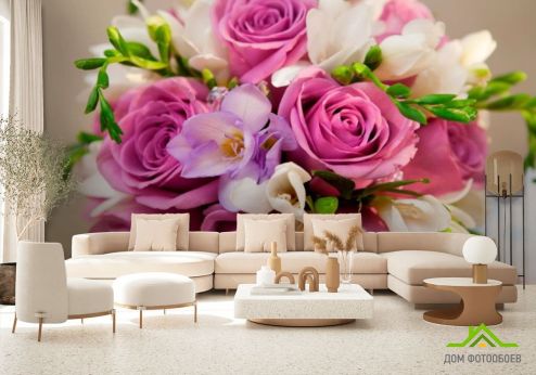 выбрать Фотошпалери Букет троянд Фотошпалери Фотошпалери Квіти: фото, рожевий  на стіну