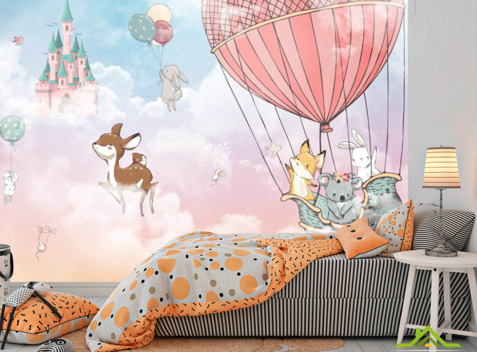 выбрать Фотообои Звери на воздушном шаре Фотообои Little kids на стену