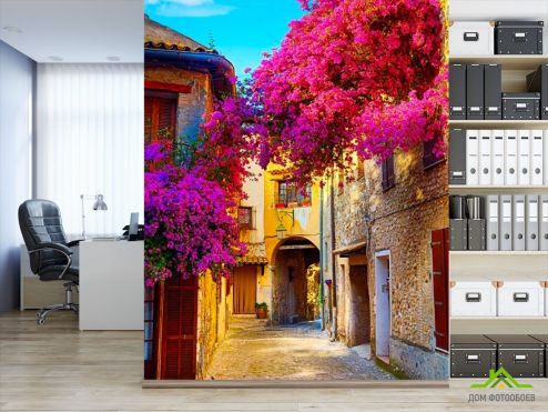 выбрать Фотошпалери Вузька вуличка з квітами Фотошпалери, колір: «різнобарвний, фото» на стіну
