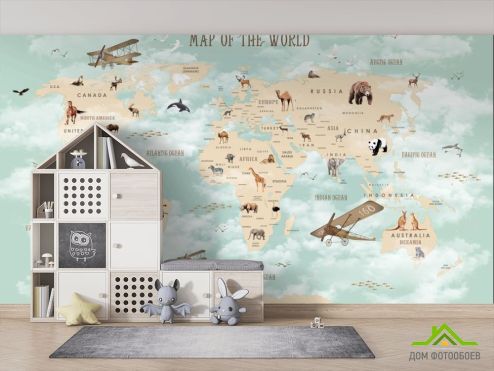 выбрать Фотообои детская карта мира  на стену