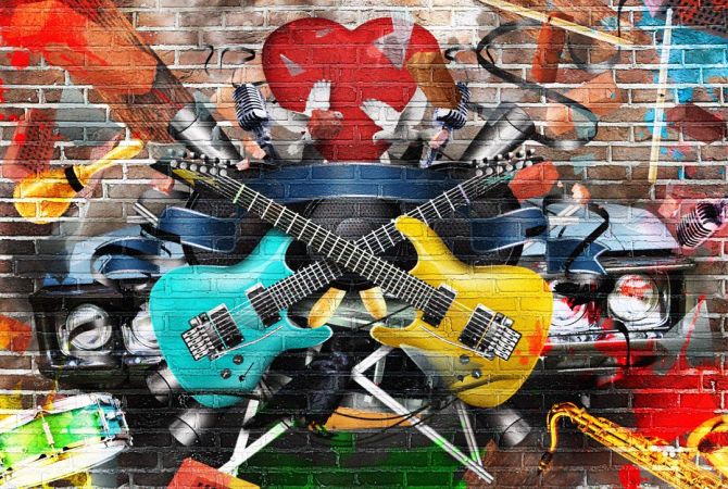 Фотообои Граффити стена с гитарой