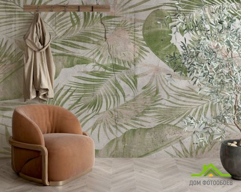 выбрать Фотообои Листья на бетоне Фотообои Фотообои Тропические листья: горизонталная, горизонтальная ориентация на стену
