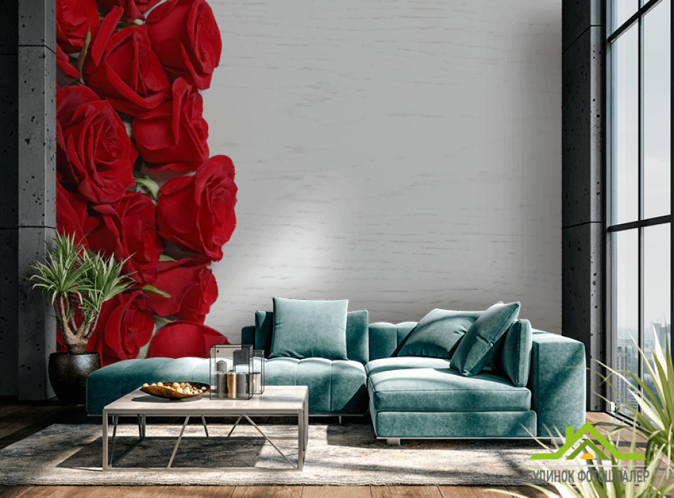 выбрать Фотообои красные розы на белом фоне Каталог фотообоев на стену