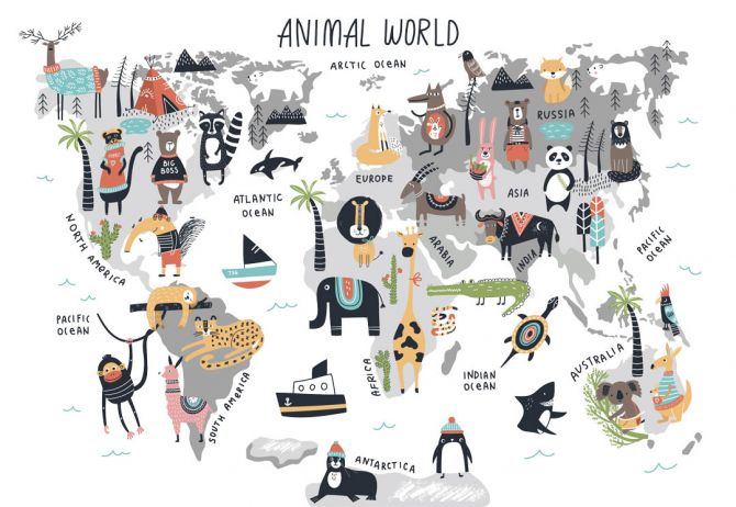Фотошпалери Карта світу з тваринами