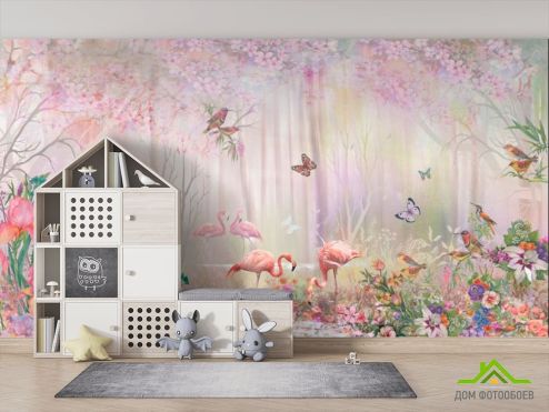 выбрать Фотообои Фламинго в сказачном лесу Фотообои Фотообои Little kids: горизонталная, горизонтальная ориентация на стену