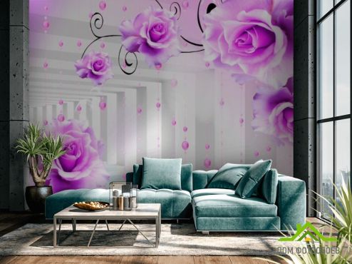 выбрать Фотообои Фиолетовые цветы в тоннеле Фотообои 3D фотообои: горизонталная, горизонтальная ориентация на стену