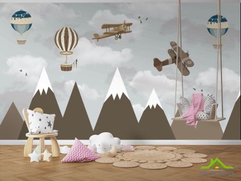 выбрать Фотообои Воздушные шары и коричневые горы Фотообои, цвет: «» на стену