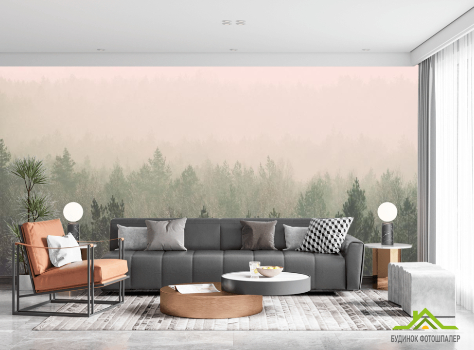 выбрать Фотообои лес и розовый туман Каталог фотообоев на стену
